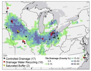 Experimental sites in the Transforming Drainage project located across the major tile-drained areas